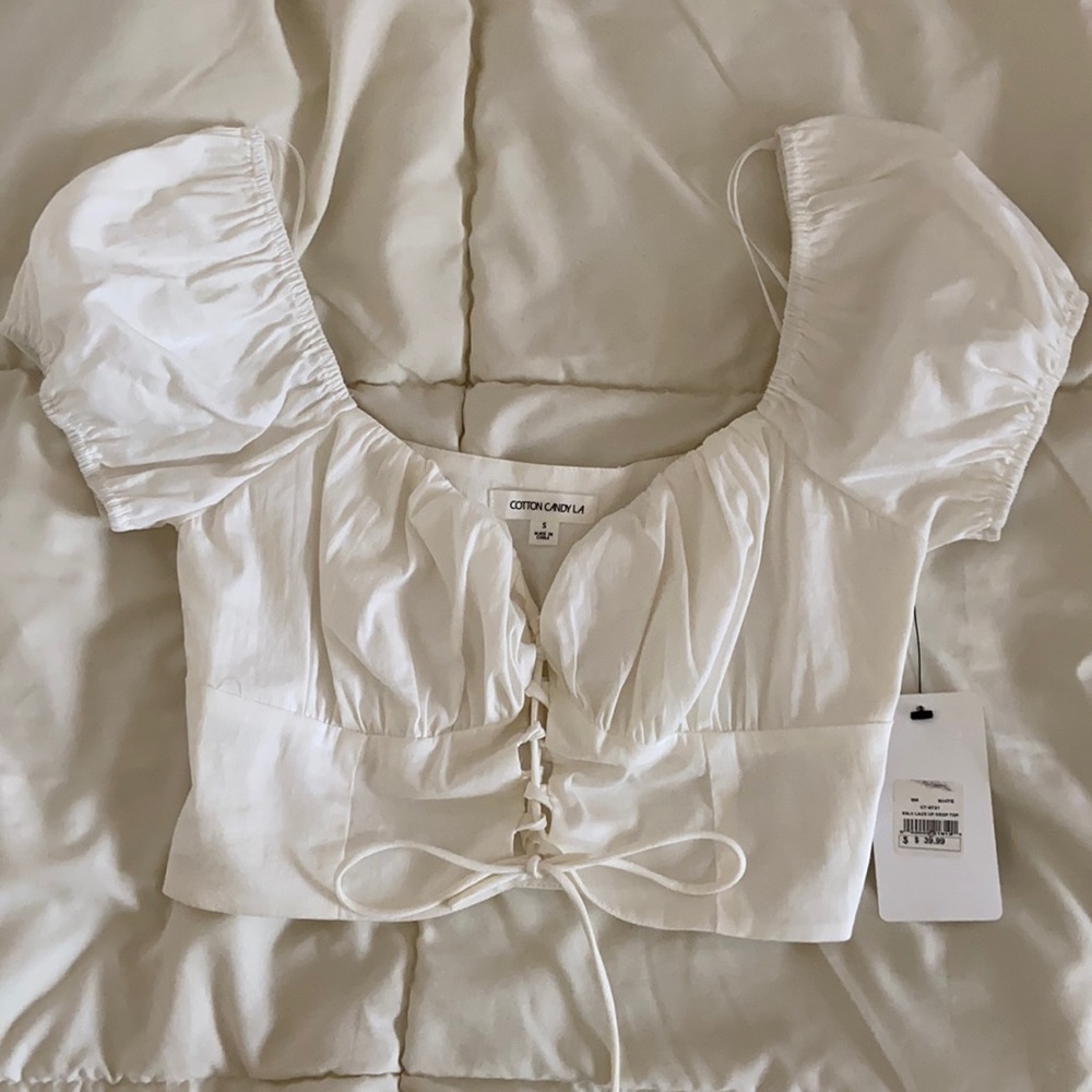 White lace up blouse